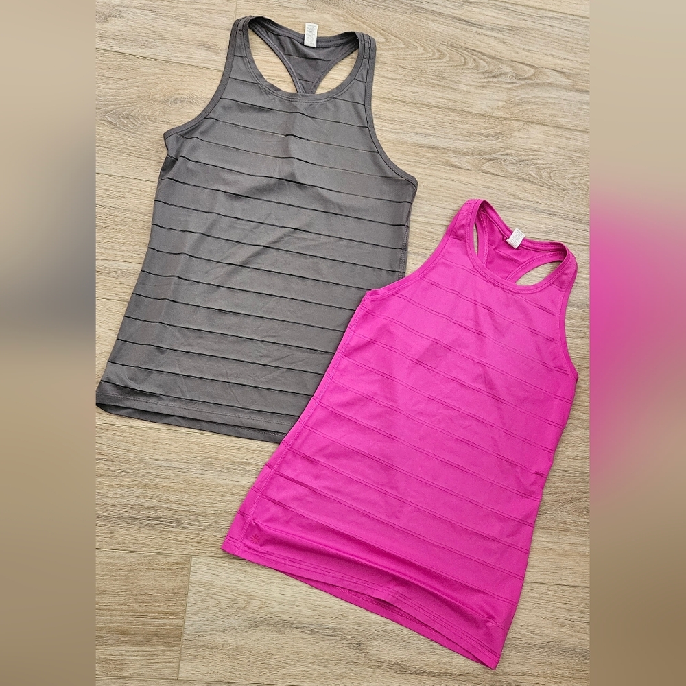 Athleta Gray and Pink Racerback Tank Tops Size XS
